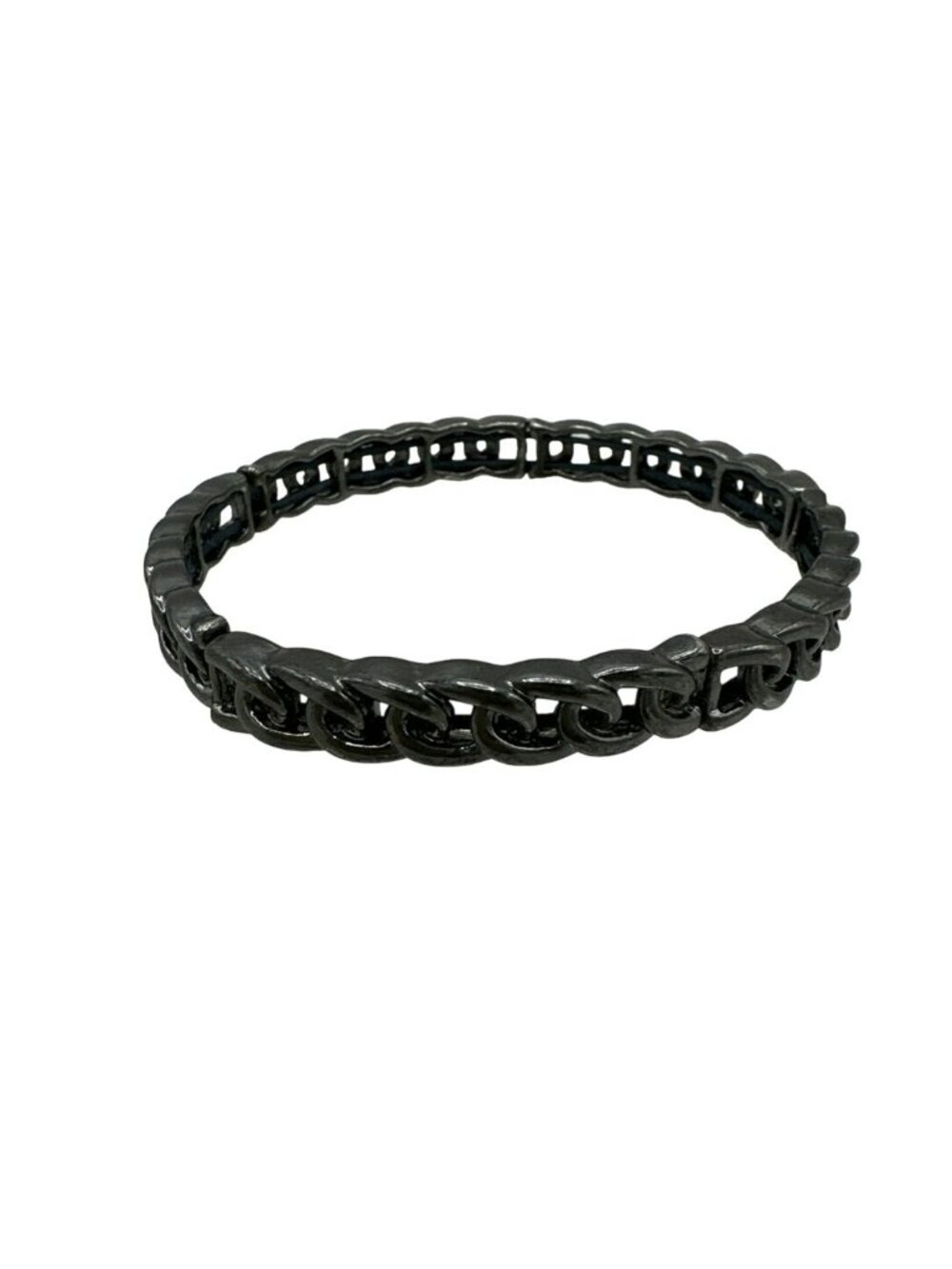 Stretch Bracelet Link Chain Metal Gunmetal Gray Goth Dainty Stackable